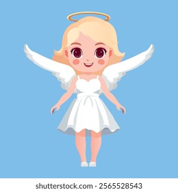 Cartoon smiling blond angel. Flat vector illustration. Cute little angel. Children's illustration. Saint valentine