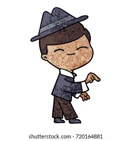 caricatura sonriente niño señalando