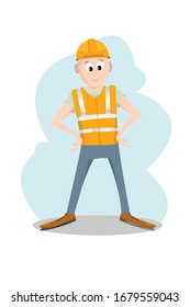 Cartoon smiling builder. Mascot. Vector illustration.