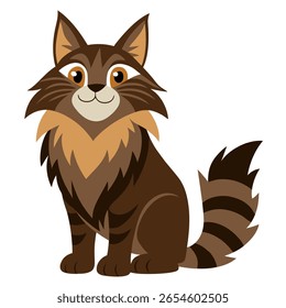 Cartoon smiling cat. Cute kitten sitting. Suitable for children's books, fairy tale, sticker, mascot, logo. Isolated vector illustration on white background. Front view.