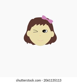 cartoon smiling child brown hair white background