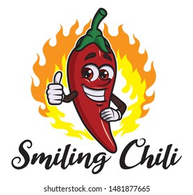 Cartoon Smiling Chili Logo, Vector EPS 10