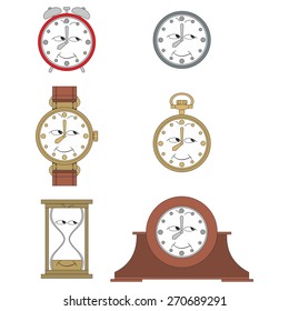 Cartoon smiling clock or watch face smiles illustration 016
