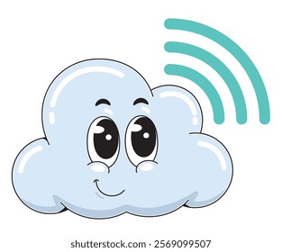 Cartoon Smiling Cloud with wifi sign Character Illustration