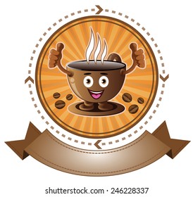 Cartoon smiling coffee cup banner