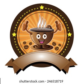 Cartoon smiling coffee cup banner