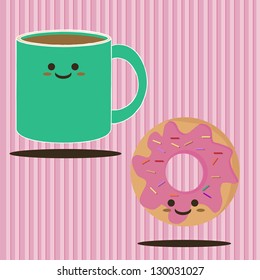 Cartoon Smiling coffee and donut