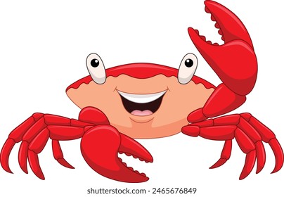 Cartoon smiling crab isolated on white background