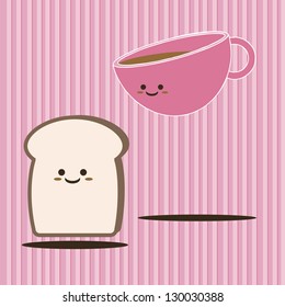 Cartoon Smiling a cup of coffee and cute bread