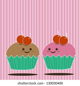 Cartoon Smiling cute cupcake