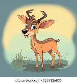 A cartoon of a smiling deer with horns and a nose that says'happy'on it