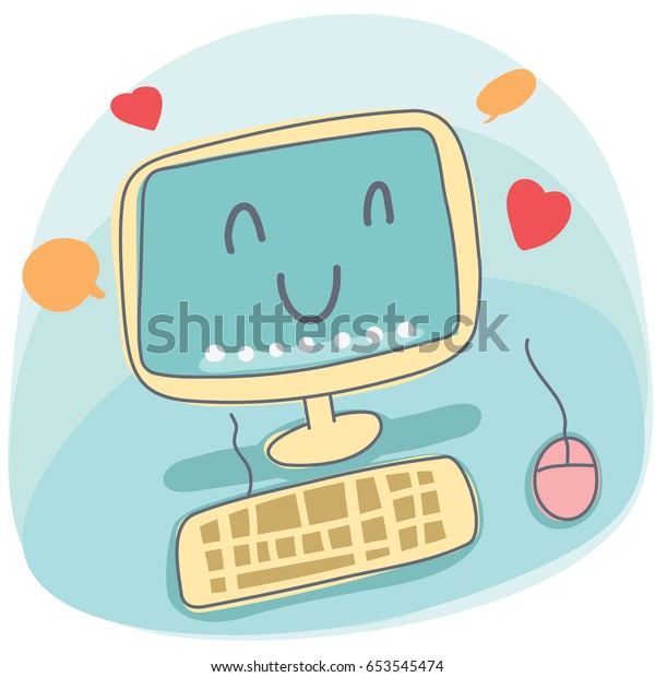 cartoon smiling desktop computer illustration.