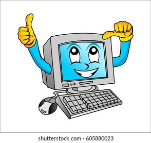 Cartoon smiling desktop computer vector illustration