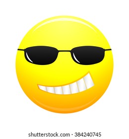 Cartoon smiling face in glasses. Vector illustration. Isolated on white.