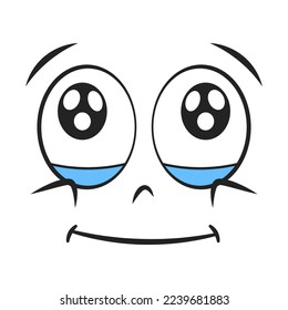 Cartoon smiling face with tears. Happy expression vector illustration.
