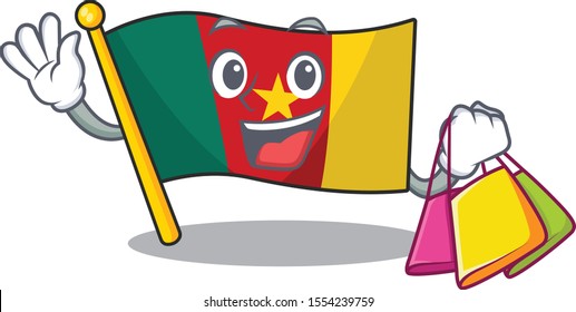 cartoon smiling flag cameroon on shopping character