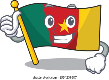 cartoon smiling flag cameroon on thumbs up character