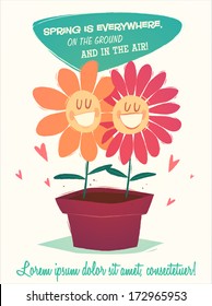 Cartoon smiling flowers. Vector illustration.