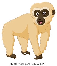 Cartoon smiling gibbon isolated on white background. Vector illustration