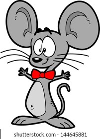 Cartoon Smiling Gray Mouse With Bowtie and Arms Outstretched