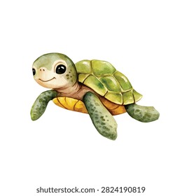 Cartoon smiling green sea turtle closeup
