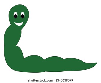 Caricatura de un dibujo o ilustración de un vector de gusano verde sonriente