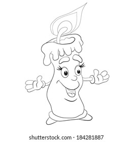 Cartoon smiling grilled Candle her arms. Coloring book.
