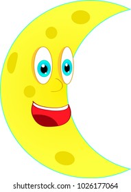 Cartoon smiling half of Moon on white background. Vector.