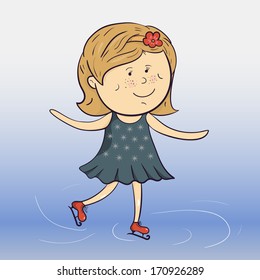 Cartoon smiling ice skater, winter sports, vector ilustration