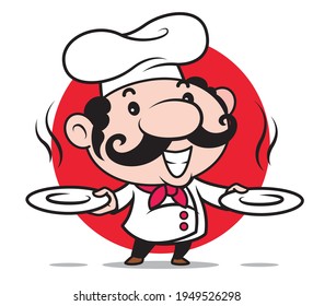 Cartoon Smiling Italian Chef Big Moustache Stock Vector (Royalty Free ...