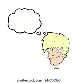 caricatura sonriente hombre con burbuja de pensamiento