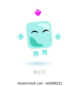 cartoon smiling mint digital monster with shadow on the white background