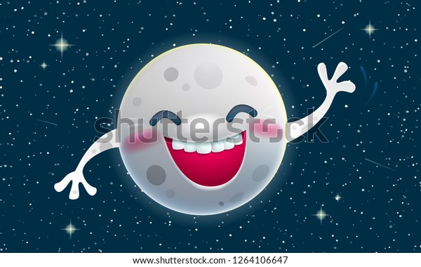 Cartoon smiling Moon greeting waving\
and wishes sweet dreams. Children vector\
illustration