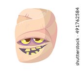 Cartoon smiling mummy face icon. Vector clip art illustration of mummy head for Halloween