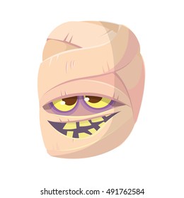 Cartoon smiling mummy face icon. Vector clip art illustration of mummy head for Halloween