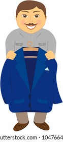 cartoon smiling mustache taylor propose blue jacket