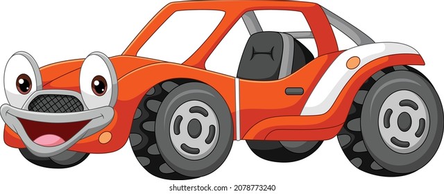 Cartoon smiling orange buggy car mascot