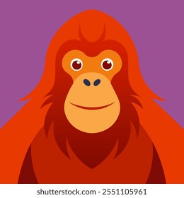 A cartoon of a smiling orange monkey with a big nose. The monkey is looking at the camera and he is happy