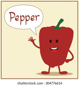 Cartoon smiling pepper with bubble speech