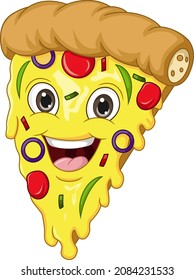 Cartoon smiling pizza mascot character