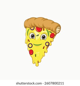 Cartoon smiling pizza mascot character