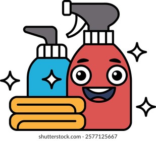 A cartoon of a smiling red bottle with a blue bottle next to it