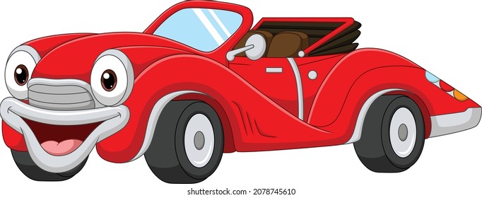 Cartoon smiling red car convertible mascot