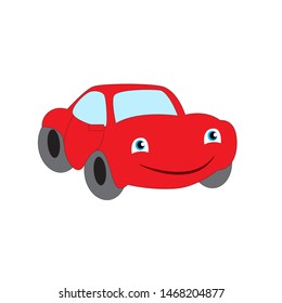 Cartoon smiling red car isolated on a white background.