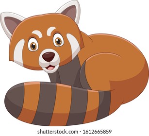 Cartoon smiling red panda on white background