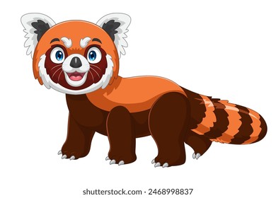 Cartoon smiling red panda on white background
