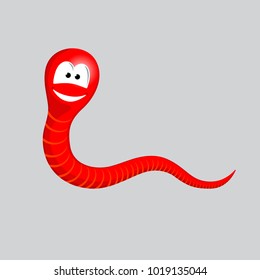 Cartoon smiling red worm or snake vector illustration