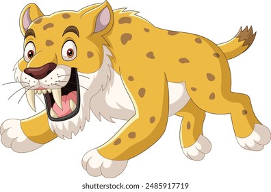 Cartoon smiling sabre tooth tiger running