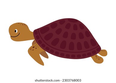 Cartoon smiling sea turtle. Cheerful character of the underwater world.