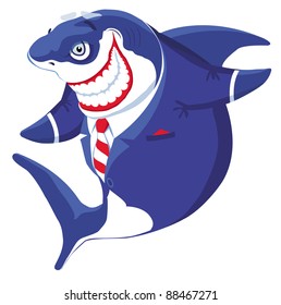 Cartoon smiling  shark in the suit. Vector illustration